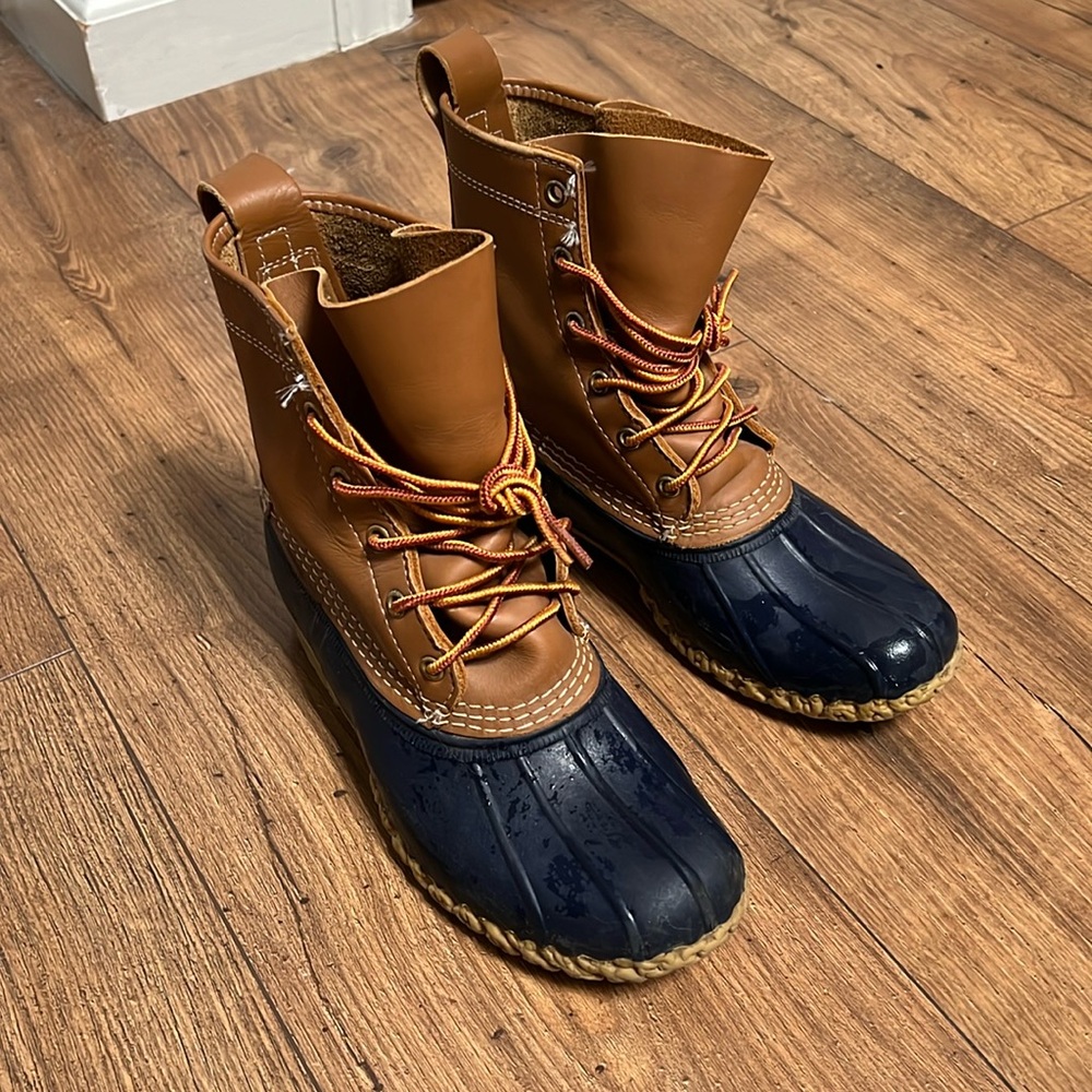 Navy Blue & Brown L.L. Bean Rain Boots